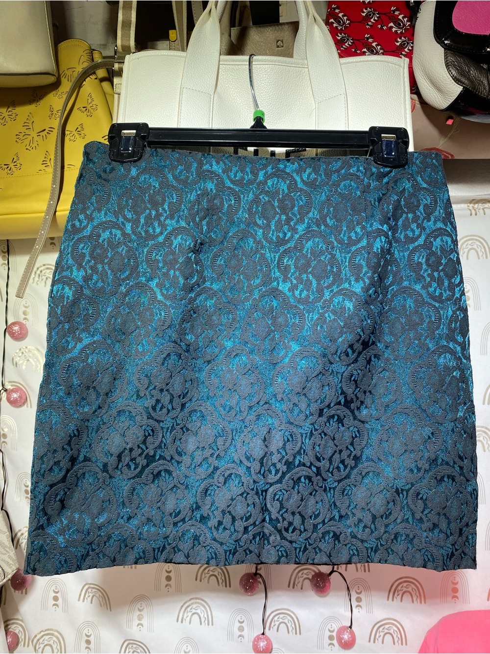 Forever 21 Teal and Black Lace Jacquard Mini Skirt